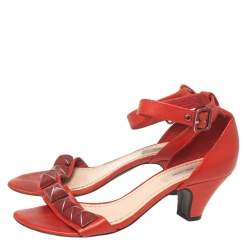 Marc Jacobs Red Leather  Studded Ankle Strap Sandals Size 37