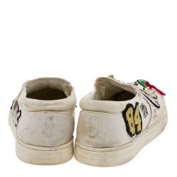 Marc Jacobs White Canvas Patches And Embellished Mercer Slip On Sneakers Size 38