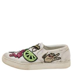 Marc Jacobs White Canvas Patches And Embellished Mercer Slip On Sneakers Size 38