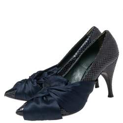 Marc Jacobs Navy Blue Python Leather Bow Pumps Size 39.5