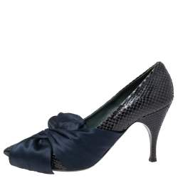 Marc Jacobs Navy Blue Python Leather Bow Pumps Size 39.5