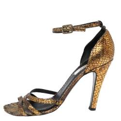 Marc Jacobs Metallic Gold Python Ankle Strap Sandals Size 39
