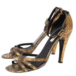 Marc Jacobs Metallic Gold Python Ankle Strap Sandals Size 39