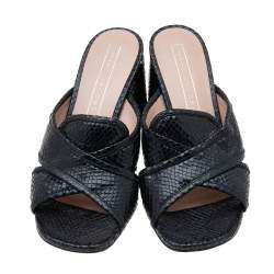 Marc Jacobs Black Snakeskin Embossed Leather Criss Cross Slide Sandals Size 38