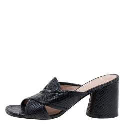 Marc Jacobs Black Snakeskin Embossed Leather Criss Cross Slide Sandals Size 38