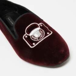 Pre Owned Marc Jacobs Burgundy Velvet Embroidered Smoking Slippers Size 36