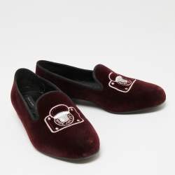 Pre Owned Marc Jacobs Burgundy Velvet Embroidered Smoking Slippers Size 36