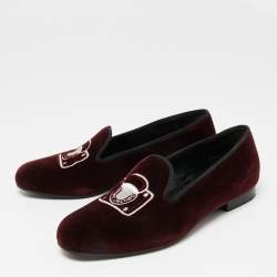 Pre Owned Marc Jacobs Burgundy Velvet Embroidered Smoking Slippers Size 36