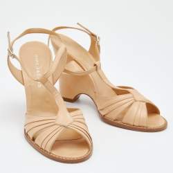 Marc Jacobs Beige Leather Ankle Strap Wedge Sandals Size 39.5