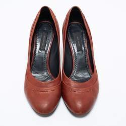 Pre Owned Marc Jacobs Brown Leather Round Toe Pumps Size 36.5