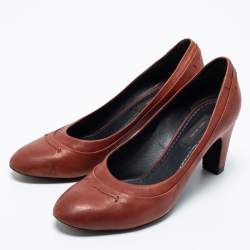 Pre Owned Marc Jacobs Brown Leather Round Toe Pumps Size 36.5