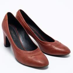 Pre Owned Marc Jacobs Brown Leather Round Toe Pumps Size 36.5