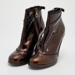Marc Jacobs Metallic Bronze Patent Leather Ankle Length Boots Size 40.5