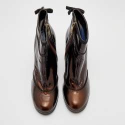 Marc Jacobs Metallic Bronze Patent Leather Ankle Length Boots Size 40.5