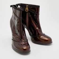 Marc Jacobs Metallic Bronze Patent Leather Ankle Length Boots Size 40.5