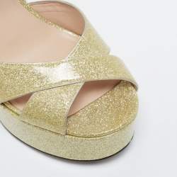 Marc Jacobs Metallic Gold Patent Leather Lust Platform Block Heel Ankle Strap Sandals Size 37