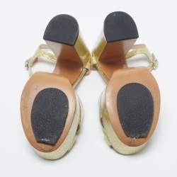 Marc Jacobs Metallic Gold Patent Leather Lust Platform Block Heel Ankle Strap Sandals Size 37