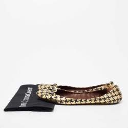 Marc Jacobs Gold/Black Houndstooth Print Suede Bow Ballet Flats Size 40
