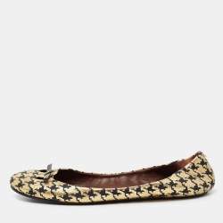 Marc Jacobs Gold/Black Houndstooth Print Suede Bow Ballet Flats Size 40