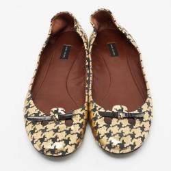 Marc Jacobs Gold/Black Houndstooth Print Suede Bow Ballet Flats Size 40
