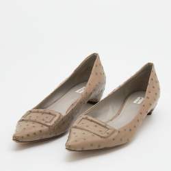 Marc Jacobs Taupe Ostrich Embossed Leather Ballet Flats Size 39