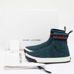 Pre Owned Marc Jacobs Metallic Blue Knit Fabric Dart Sock Sneakers Size 38