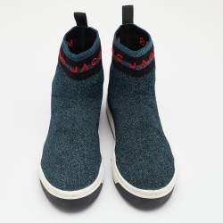 Pre Owned Marc Jacobs Metallic Blue Knit Fabric Dart Sock Sneakers Size 38