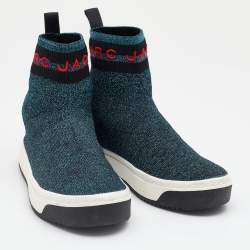 Pre Owned Marc Jacobs Metallic Blue Knit Fabric Dart Sock Sneakers Size 38