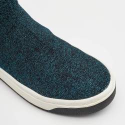 Pre Owned Marc Jacobs Metallic Blue Knit Fabric Dart Sock Sneakers Size 38