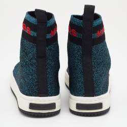 Pre Owned Marc Jacobs Metallic Blue Knit Fabric Dart Sock Sneakers Size 38
