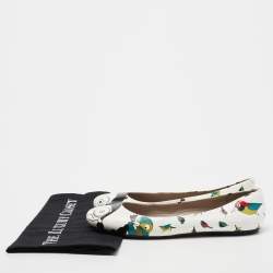 Marc by Marc Jacobs White Leather Bird Printed Round Toe Ballet Flats Size 37.5