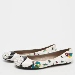 Marc by Marc Jacobs White Leather Bird Printed Round Toe Ballet Flats Size 37.5