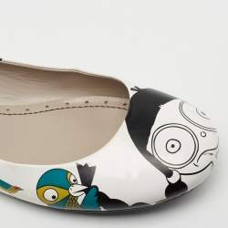 Marc by Marc Jacobs White Leather Bird Printed Round Toe Ballet Flats Size 37.5