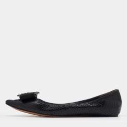 Marc Jacobs Black Snakeskin Embossed Leather Pointed Toe Ballet Flats Size 37