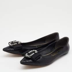 Marc Jacobs Black Snakeskin Embossed Leather Pointed Toe Ballet Flats Size 37