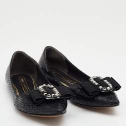 Marc Jacobs Black Snakeskin Embossed Leather Pointed Toe Ballet Flats Size 37