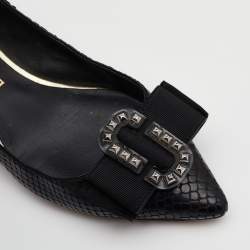 Marc Jacobs Black Snakeskin Embossed Leather Pointed Toe Ballet Flats Size 37