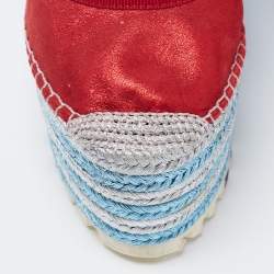 Pre Owned Marc Jacobs Metallic Red Leather Suzi Crystal Embellished Brooch Mary Jane Espadrille Platforms Size 37