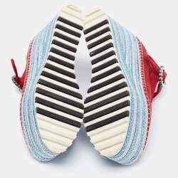 Pre Owned Marc Jacobs Metallic Red Leather Suzi Crystal Embellished Brooch Mary Jane Espadrille Platforms Size 37