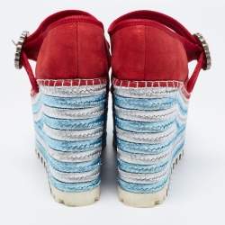 Pre Owned Marc Jacobs Metallic Red Leather Suzi Crystal Embellished Brooch Mary Jane Espadrille Platforms Size 37