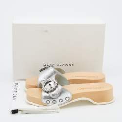 Marc Jacobs Silver Leather Anita Clog Slides Size 39