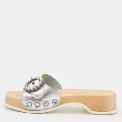 Marc Jacobs Silver Leather Anita Clog Slides Size 39