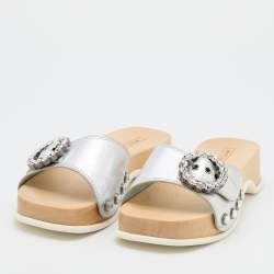 Marc Jacobs Silver Leather Anita Clog Slides Size 39