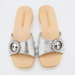 Marc Jacobs Silver Leather Anita Clog Slides Size 39