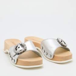 Marc Jacobs Silver Leather Anita Clog Slides Size 39