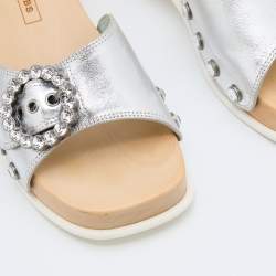 Marc Jacobs Silver Leather Anita Clog Slides Size 39