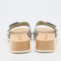 Marc Jacobs Silver Leather Anita Clog Slides Size 39