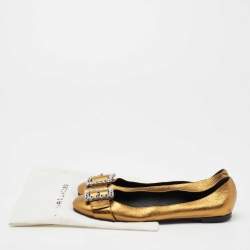Pre Owned Marc Jacobs Metallic Leather Crystal Embellished Buckle Ballet Flats Size 39