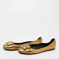 Pre Owned Marc Jacobs Metallic Leather Crystal Embellished Buckle Ballet Flats Size 39