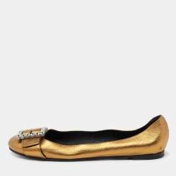 Pre Owned Marc Jacobs Metallic Leather Crystal Embellished Buckle Ballet Flats Size 39
